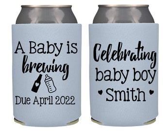 Baby is Brewing Shower Favors Gender Reveal Party Can Coolers Beer Koozies Personalized Insulator Sleeves