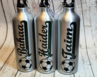 Personalized Sports Aluminum Water bottle,  Soccer Team Gift, Sports Birthday Party Favor, Soccer Water Bottle, Soccer Player Gift