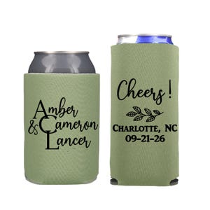 Personalized Wedding Can Coolers, Monogrammed Party Favors, Slim and Regular Beer Huggers
