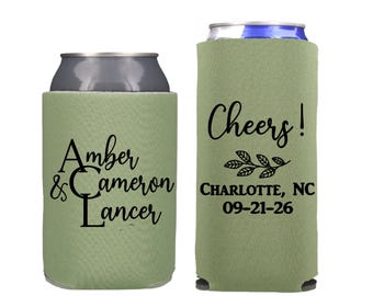 Personalized Wedding Can Coolers, Monogrammed Party Favors, Slim and Regular Beer Huggers