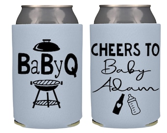 BBQ Baby Shower Can Cooler Favor - Barbecue Party Koozie Gift for Gender Reveal Celebration Baby Q