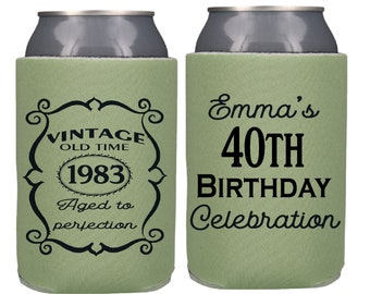 Vintage Birthday Can Coolers, Custom Aged To Perfection Birthday Party Favors, Personalized Retro Birthday Party 40th 50th 60h 70th 80th