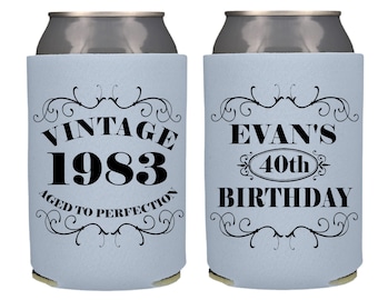 Vintage Birthday Can Coolers, Custom Aged To Perfection Birthday Party Favors, Personalized Retro Birthday Party 40th 50th 60h 70th 80th