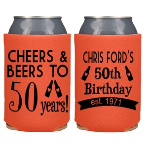 Custom Birthday Can Coolers, Personalized Anniversary Party Can Coolers, Custom Birthday Party Favors Cheers and Beers Insulators