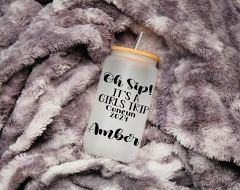Oh Sip Trip Iced Coffee Cup, Girls Trip Gifts, Personalized Iced Coffee Tumbler, Girl's Weekend, Family Vacation, Bachelorette Weekend