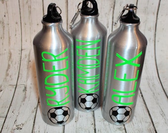 Personalized Sports Aluminum Water bottle, Soccer Team Gift, Sports Birthday Party Favor, Soccer Water Bottle, Soccer Player Gift