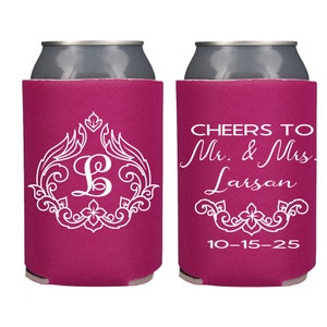 Personalized Vintage Wedding Can Cooler, Customized Monogram Wedding Reception Favors, Wedding Shower, Rehearsal Dinner, Anniversary Party