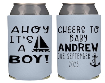 Ahoy It's a Boy Shower Favor,  Nautical Gender Reveal Party Favor, Baby Shower for Boy Can Coolers, Baby Shower Favor