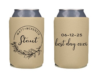 Personalized Best Day Ever Wedding Can Coolers,  Custom Wedding Reception Favors, Engagement Party, Couples Shower Gift