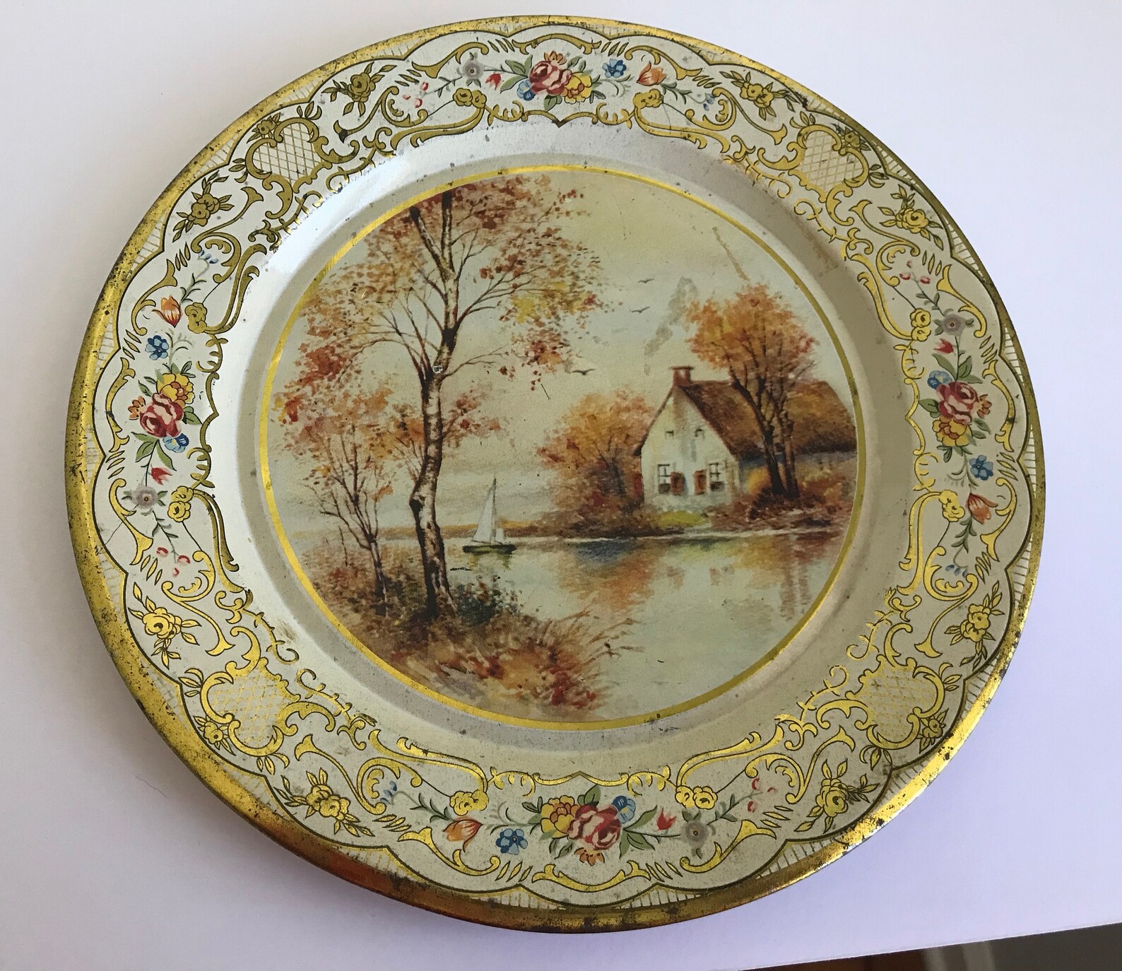 Vintage Collectible Tin Plates With Gold and Floral Design on Etsy