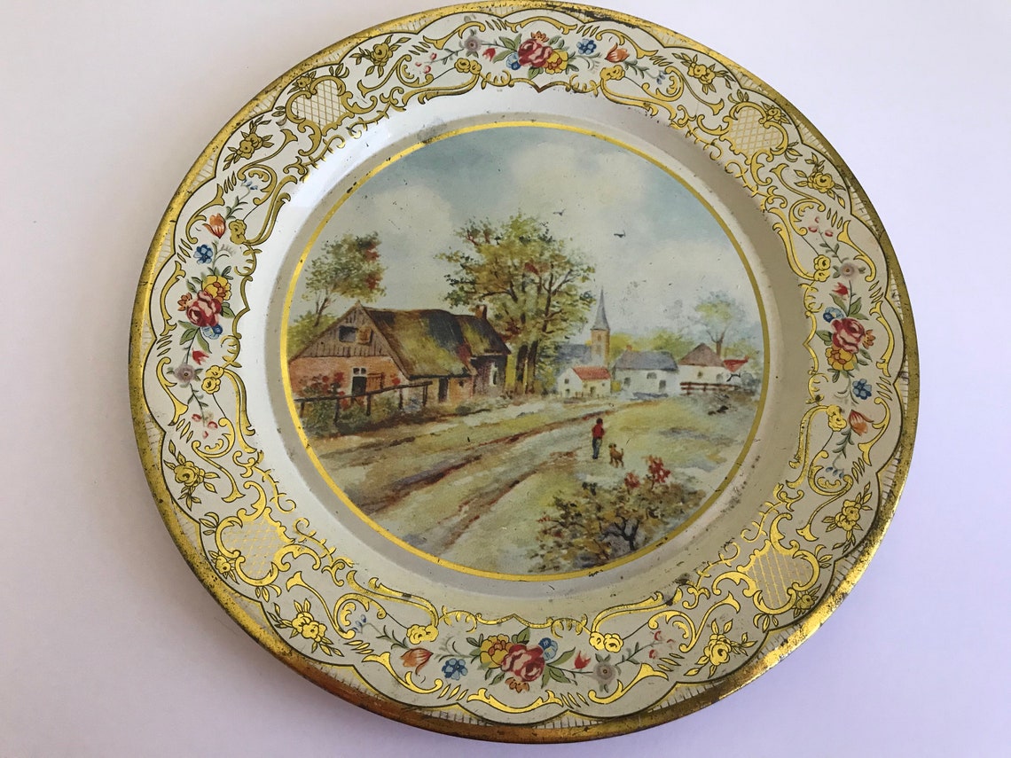 Vintage Collectible Tin Plates With Gold and Floral Design on Etsy