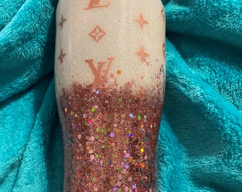 Vaso con brillo blanco/oro rosa