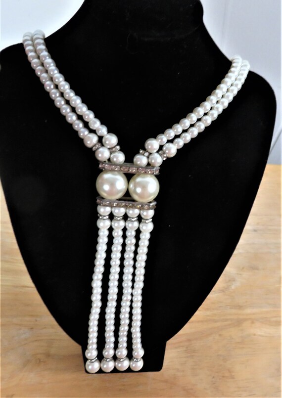 Fashion Necklace Faux Pearls Double Link