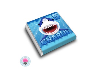 PERSONALISED Great White SHARK Jaws Ocean Birthday Party Bag Filler Table Favour CHOCOLATES (Neapolitan / Squares)