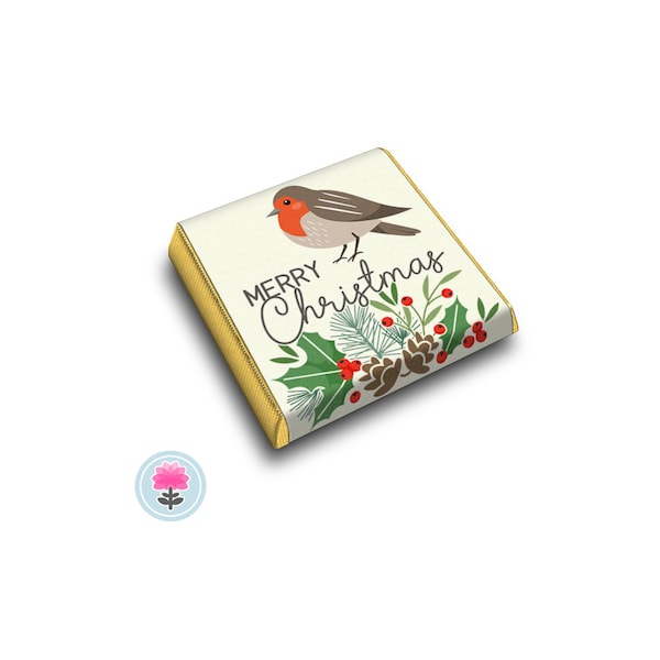 PERSONALISED Christmas ROBIN Xmas Mini Milk CHOCOLATE Neapolitan Squares / Favours / Gift / Table Decorations / Advent / Cracker Fillers