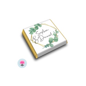 PERSONALISED Leaves EUCALYPTUS Botanical Wedding Party Mini Favour CHOCOLATES (Neapolitan / Squares)