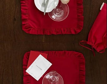 Juego de 2 servilletas de algodón con volantes para una elegante decoración de mesa.
