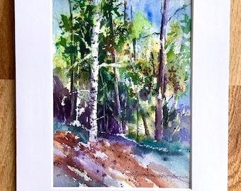 Original Landscape Watercolor Painting, LANDSCAPE WALL ART,  Birch Trees in Woods, Impressionistic Landscape Painting, Loose Style Trees