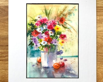 FLORAL WATERCOLOR Original Painting, Floral Wall Art, Loosely  Painted Botanical, Bright Bouquet,  Impressionistic Flower Painting