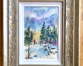 Winter Landscape Watercolor Painting, LANDSCAPE WALL ART, Original Watercolor Painting , Snow Scene,  Impressionistic
