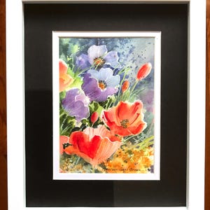 FLORAL WATERCOLOR Painting, Floral Wall Art, Red Poppies,  Original Art, Impressionistic,  Loose Style Botanical