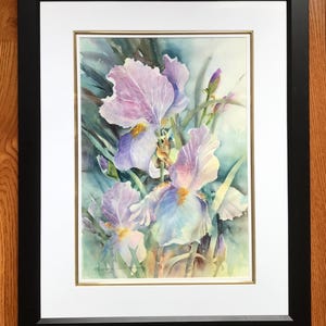 IRIS WATERCOLOR PAINTING, Floral Wall Art, Original Flower Art, Purple Irises, Floral Watercolor Art , Loose Style Botanical