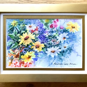 ORIGINAL DAISY WATERCOLOR Painting, Floral Wall Art, Floral Landscape  Painting, Impressionistic , Loose Botanical