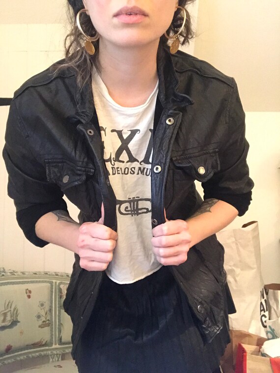 Allsaints black leather shirt jacket