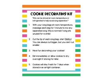 Cookie Decorating Kit Card Colorful 3.75x3.125&#39;&#39;| Printable | Instant Download