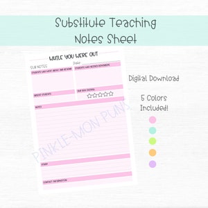 Substitute Teaching Notes | While You Were Out Sheet | Guest Educator Printable | Instant Download