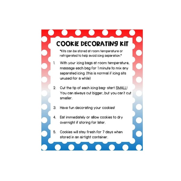 Cookie Decorating Kit Card Patriotic 3.75x3.125''| Printable | Instant Download