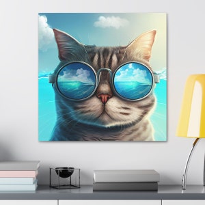Cat with Glasses Art Print | Large Wall Art | Canvas Print | Living Room Décor | Cat with Glasses Print Modern Art Canvas Polyester Canvas