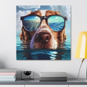 Dog with Glasses Art Print | Large Wall Art | Canvas Print | Living Room Décor | Dog with Glasses Print Modern Art Canvas Polyester Canvas