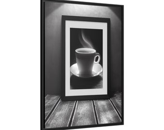 Coffee Cup Black and White Print Canvas Print Wall Decor Canvas Coffee Cup B&W Art Matte Canvas, Black Frame