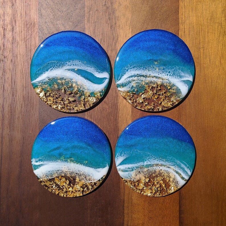 Caribbean Coast Set Of 4 Coasters Resin Art Beach Etsy
