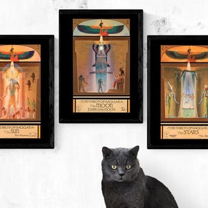 Three 11&quot;x14&quot; Prints The Sun, The Moon, the Stars Artwork Tarot of Saqqara with Metallic Highlights Sacred Geometry