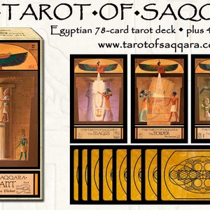 May include: A box of The Tarot of Saqqara Egyptian 78-card tarot deck, plus 4 initiate cards. The box features a colourful illustration of an Egyptian goddess with outstretched wings, and the text "The Tarot of Saqqara" and "The Aspirant".