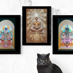 Three 11&quot;x14&quot; Prints Tree of Life Tree of Knowledge & Imhotep Artwork Tarot of Saqqara with Metallic Highlights Ankh