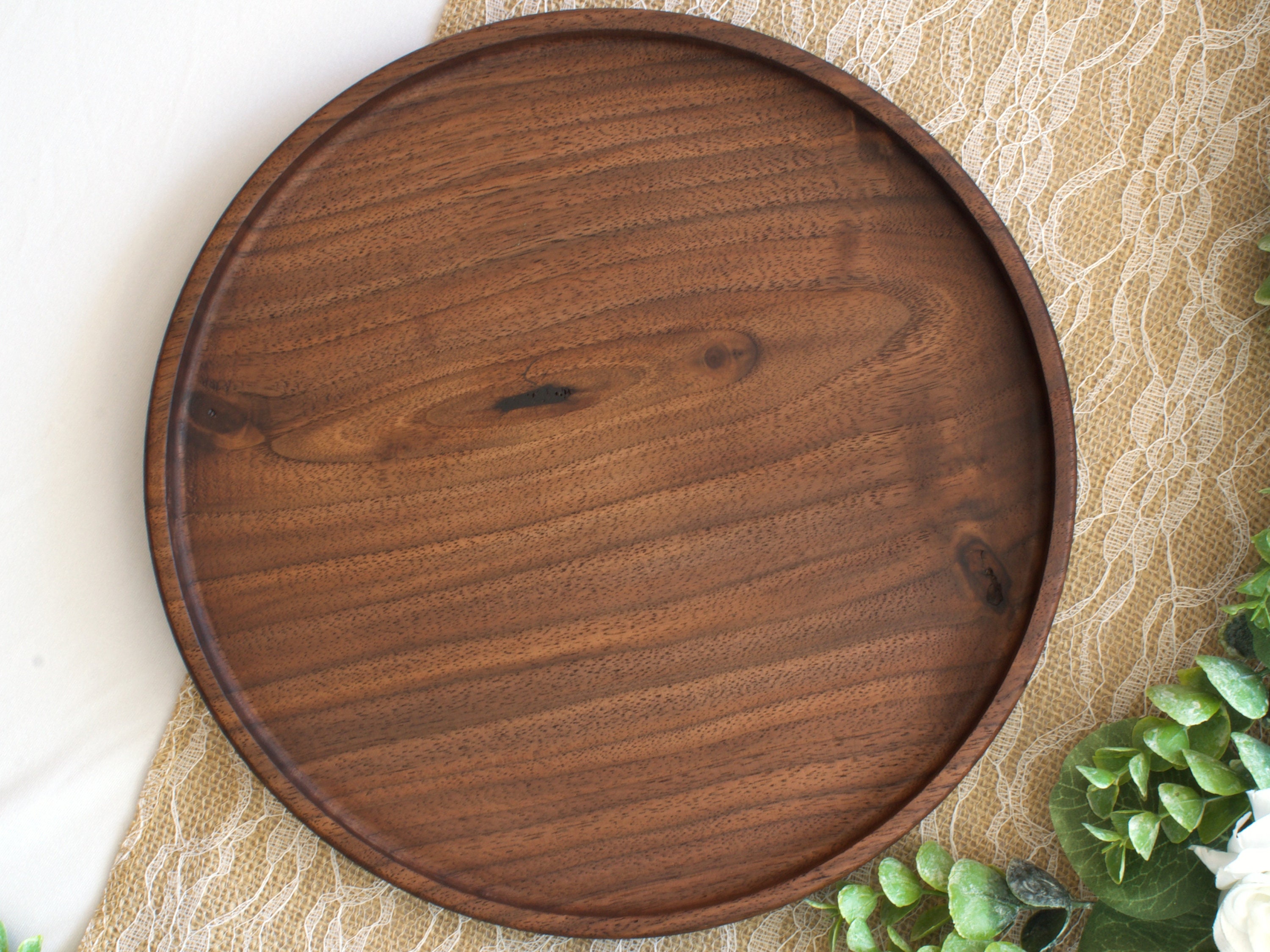 Walnut Catch All Tray Wooden Tray Round Wooden Tray Etsy