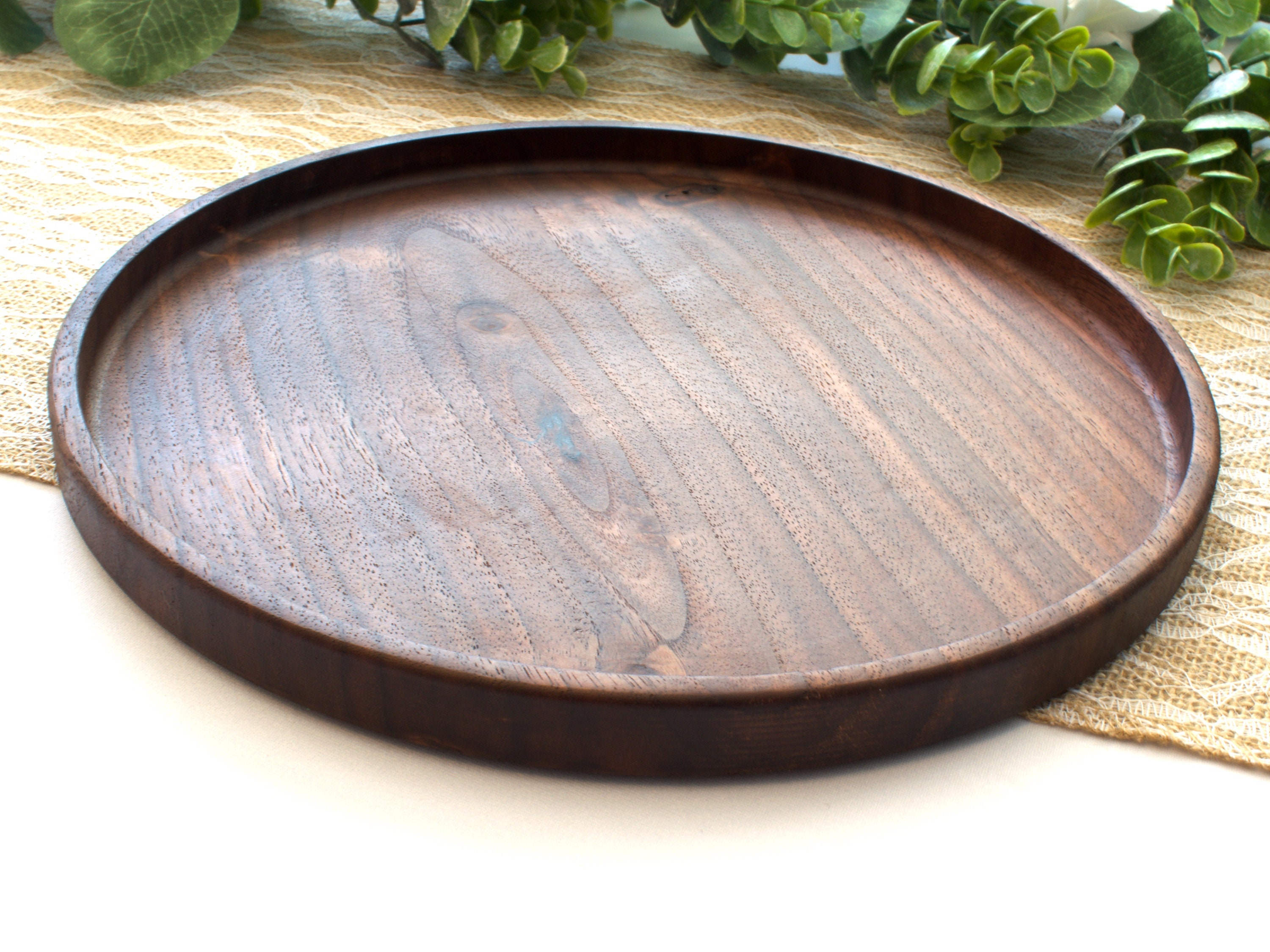Walnut Catch All Tray Wooden Tray Round Wooden Tray Etsy