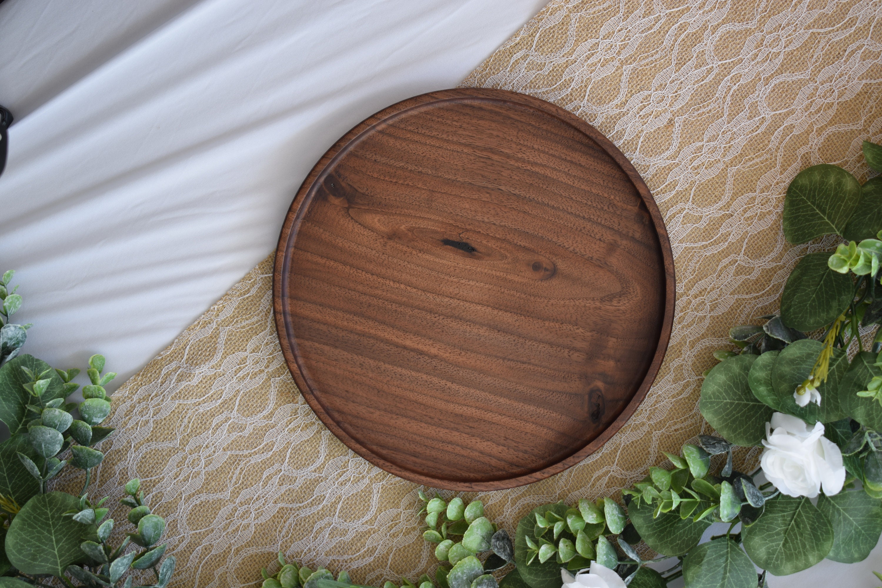 Walnut Catch All Tray Wooden Tray Round Wooden Tray Etsy