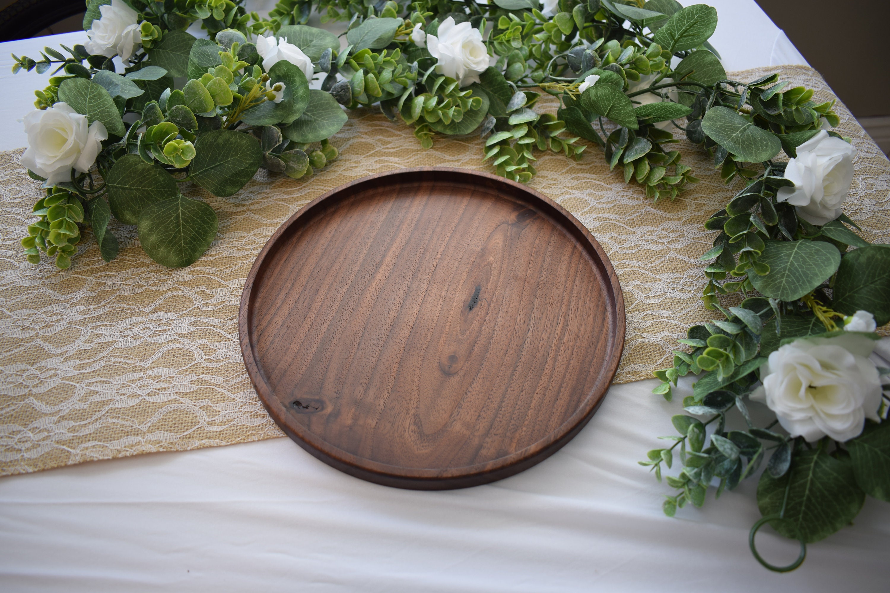 Walnut Catch All Tray Wooden Tray Round Wooden Tray Etsy