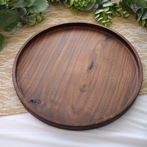 Walnut Catch All Tray, Round Wooden Valet Dish for Keys & Jewelry, Handmade Entryway Organizer