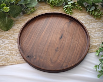 Walnut Catch All Tray, Round Wooden Valet Dish for Keys & Jewelry, Handmade Entryway Organizer