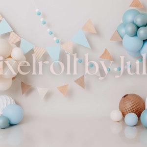 Baby Blue Balloon Digital Backdrop – Real Balloon Setup, NOT AI – Cake Smash, 1st Birthday Photo Background