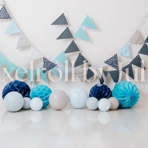 Blue Balloon Digital Backdrop – Real Balloon Setup, NOT AI – Cake Smash, 1st Birthday Photo Background
