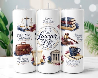 Lawyer 20oz Tumbler Wrap PNG, Law Firm Sublimation Design for Skinny Tumblers