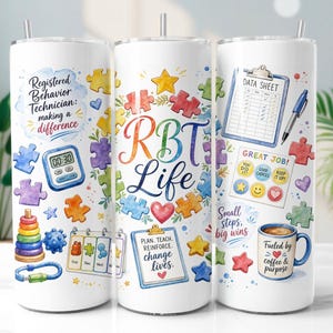 RBT Tumbler Wrap PNG, Registered Behavior Technician 20oz Skinny Tumbler Sublimation Design, Digital Download