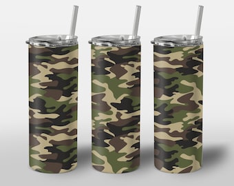 Camouflage Seamless Design for Tumbler, Camouflage Army Military Pattern Design, STRAIGHT 20oz Skinny Tumbler Wrap Sublimation