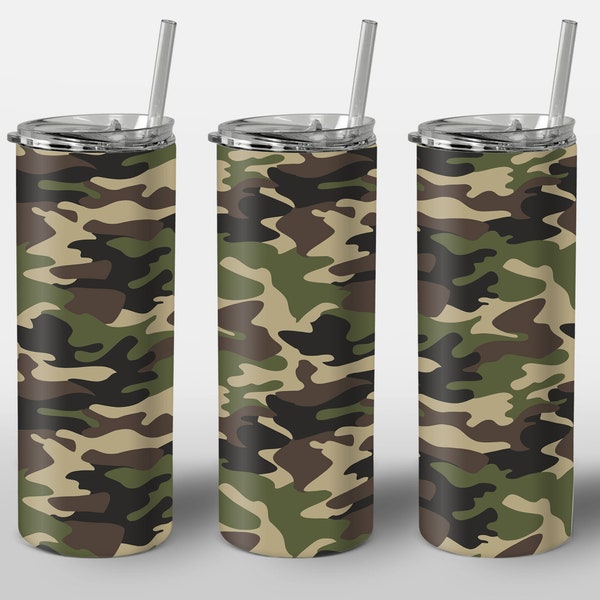 Camouflage Naadloos Ontwerp voor Tumbler, Camouflage Leger Militair Patroonontwerp, STRAIGHT 20oz Skinny Tumbler Wrap Sublimatie